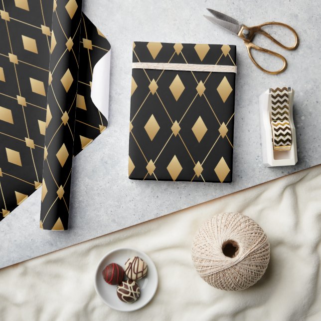 Black and Gold Diamond  Wrapping Paper (Crafts)