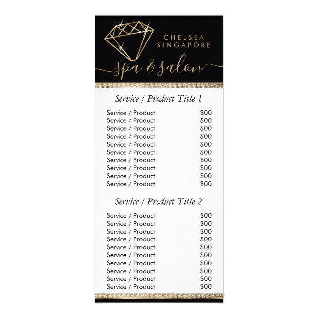 Black and Gold Diamonds -  Price List  Rack Card (Front)