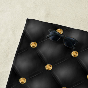 Black and Gold Diamonds Tufted Beach Towel