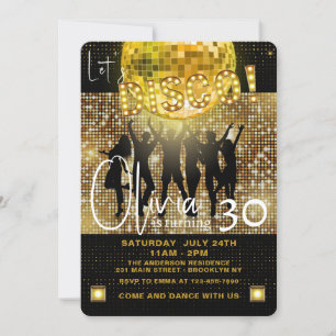 Black and Gold Disco Any Age Birthday Party Invitation