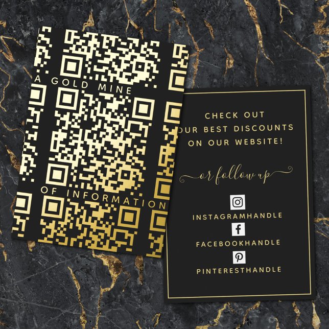 Black and gold discount card with custom QR code (Creator Uploaded)