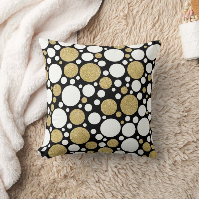 Black and Gold Dot Pattern Cushion (Blanket)