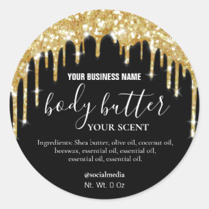 Black And Gold Dripping Glitter Body Butter Labels