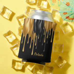Black and Gold Dripping Paint Personalised Can Cooler