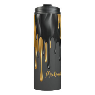 Black and Gold Dripping Paint Personalised  Thermal Tumbler