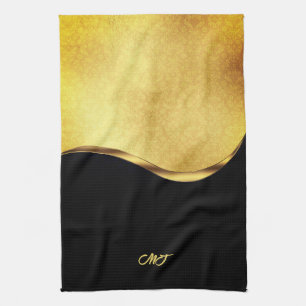 Black and Gold Dynamic Stripe Tea Towel