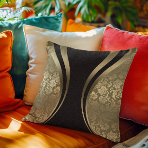Black and Gold Dynamic Stripes Damasks Cushion
