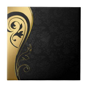 Black and gold elegance ceramic tile