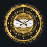 Black and Gold Elegant 15th Wedding Anniversary Large Clock<br><div class="desc">A lifetime of commitment deserves the quality of a custom gift.  Let the all important couple know how much they inspire you with our original black and gold tone fifteenth anniversary design. Personalise with names as well as wedding date and anniversary date.  Original design created by Holiday Hearts Designs.</div>