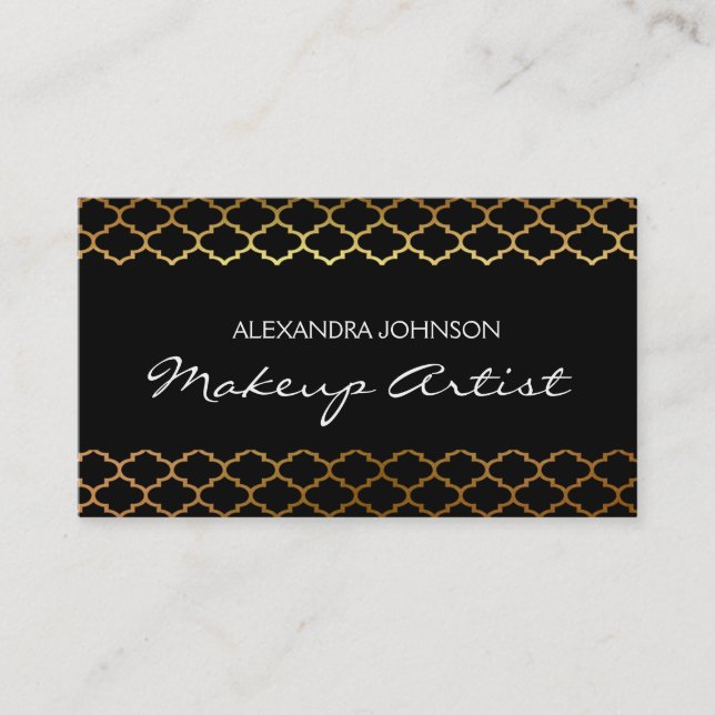 Black and Gold Elegant Art Deco Foil Makeup Artist Business Card (Front)