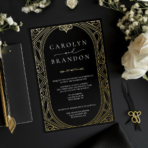 Black and Gold Elegant Art Deco Wedding Invitation
