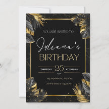 Black and Gold Elegant Birthday Invitation