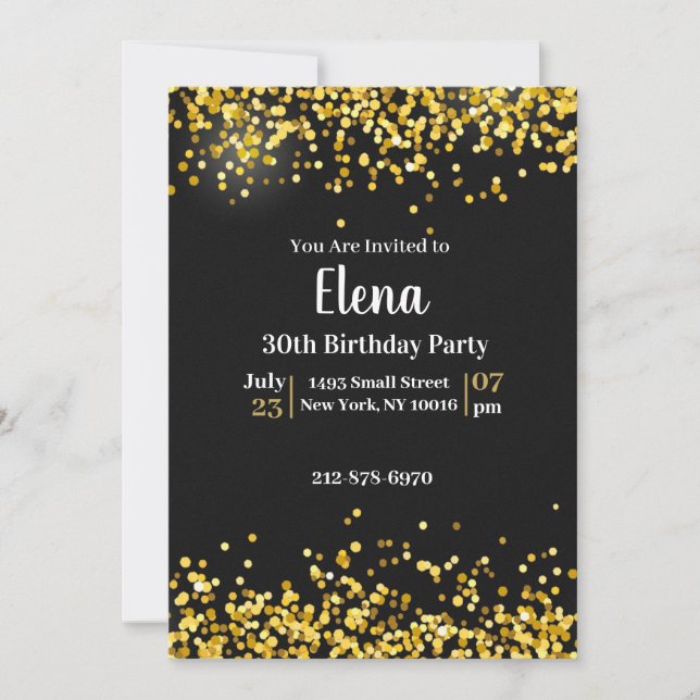 Black and  Gold Elegant Birthday Party Invitation  (Front)