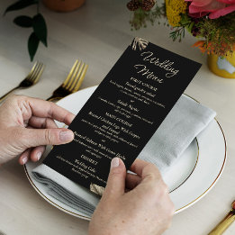 Black and Gold Elegant Botanical Wedding Menu