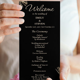 Black and gold elegant Botanical  Wedding Program Programme