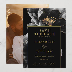 Black And Gold Elegant Chic Floral Photo Wedding Save The Date