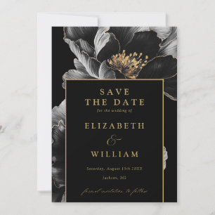 Black And Gold Elegant Chic Floral Wedding Save The Date