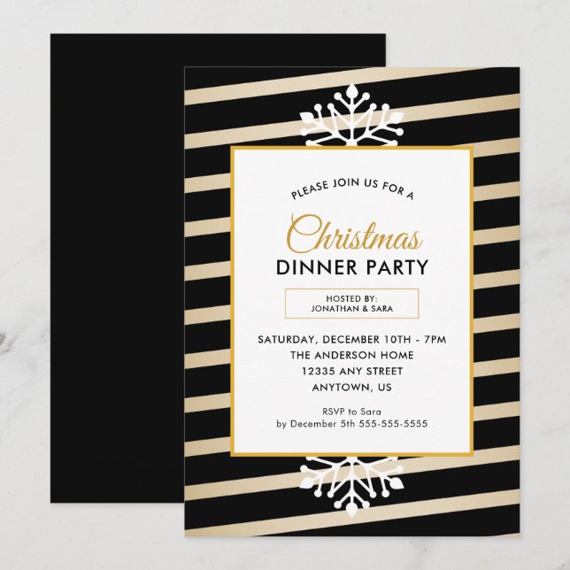 Black and Gold Elegant Christmas Dinner Party Invitation (Front/Back)