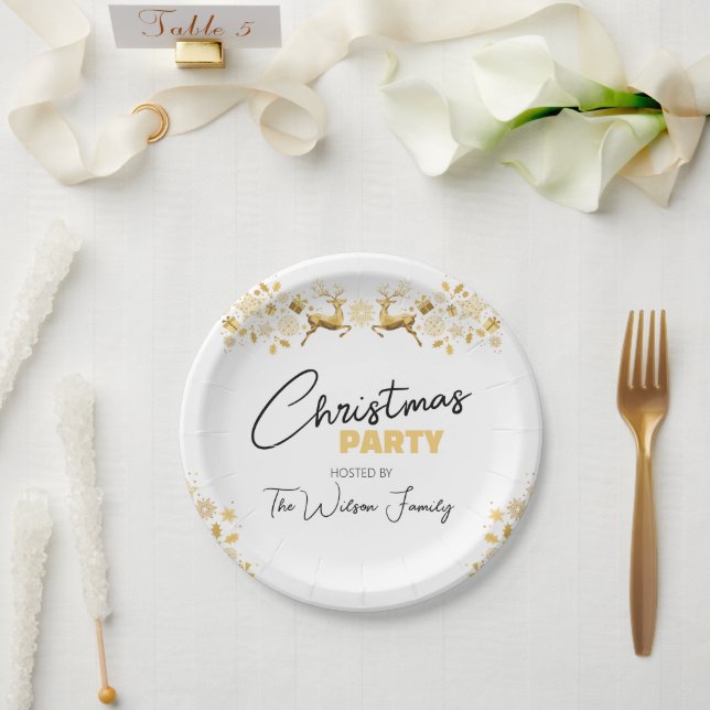 Black and Gold Elegant Christmas Party Paper Plate (Wedding)