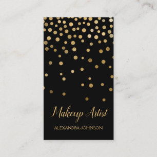 Black and Gold Elegant Confetti Makeup Artist Business Card