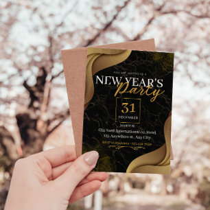 BLACK AND GOLD ELEGANT CUSTOM NEW YEAR`S PARTY INVITATION