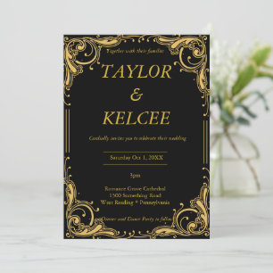 Black and Gold Elegant CUSTOMIZABLE Wedding Invitation