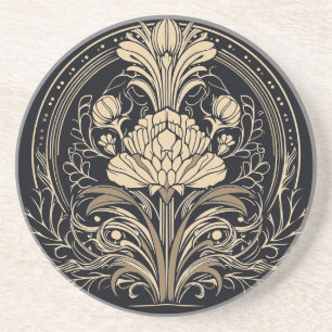 Black and Gold Elegant Floral Art Deco Coaster