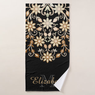 Black and Gold Elegant Floral Bath Towel Set