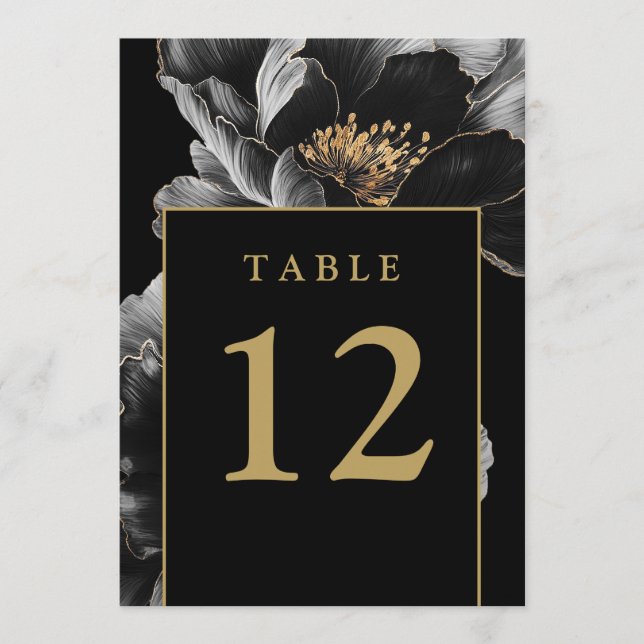 Black And Gold Elegant Floral Chic Table Numbers (Front)