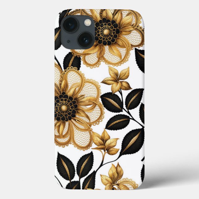 Black and Gold Elegant Floral Pattern Flowers Case-Mate iPhone Case (Back)