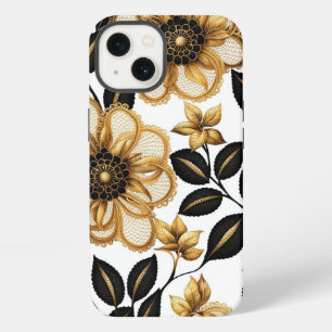 Black and Gold Elegant Floral Pattern Flowers iPhone 13 Case