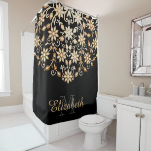 Black and Gold Elegant Floral Shower Curtain