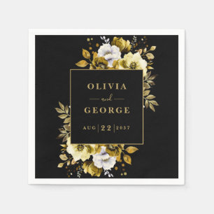 Black And Gold Elegant Floral Wedding Napkin