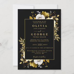 Black And Gold Elegant Garden Floral Invitation