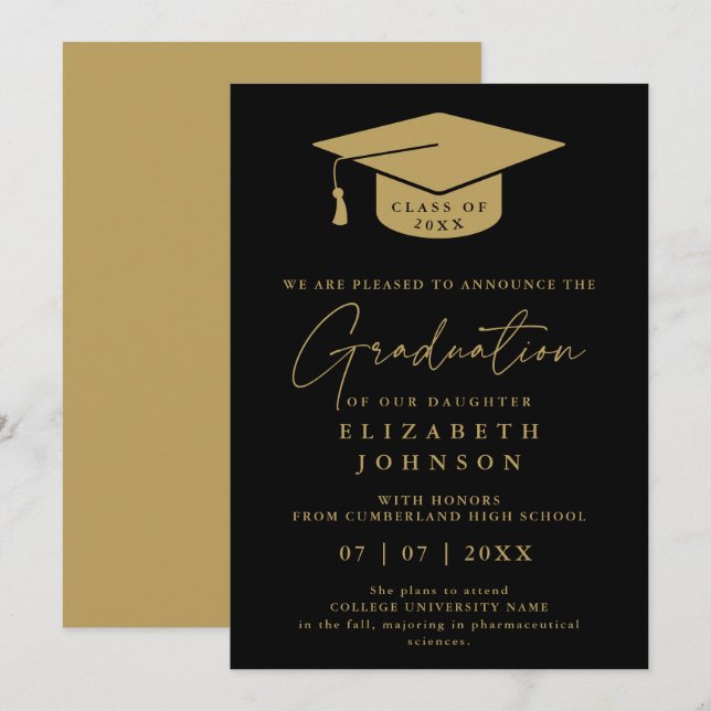 Black And Gold Elegant Graduation Announcement (Front/Back)