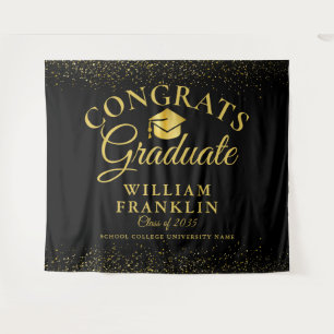 Black And Gold Elegant Graduation Photo Backdrop Tapestry