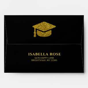 Black and Gold Elegant Graduation Return Address Envelope