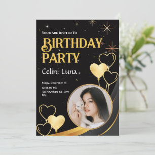 Black And Gold Elegant Happy Birthday Invitation