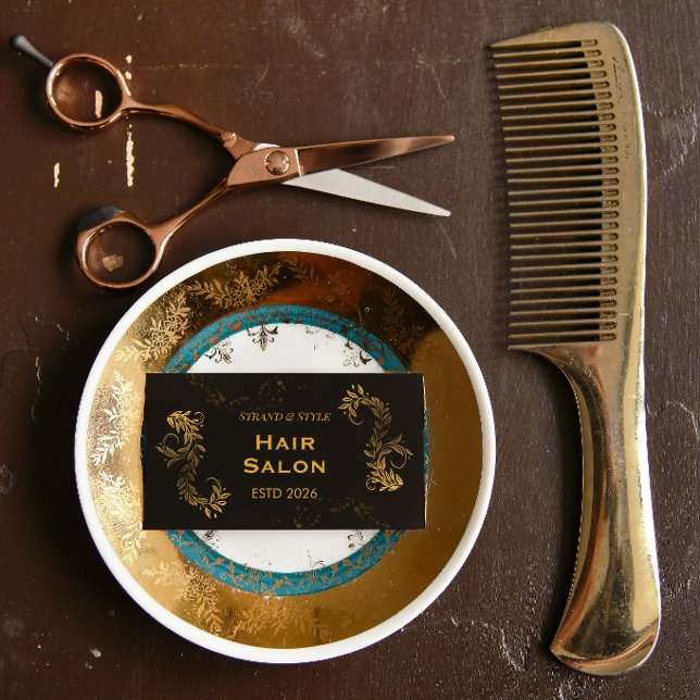 Black and Gold Elegant Luxury Style Hair Salon Business Card (Creator Uploaded)