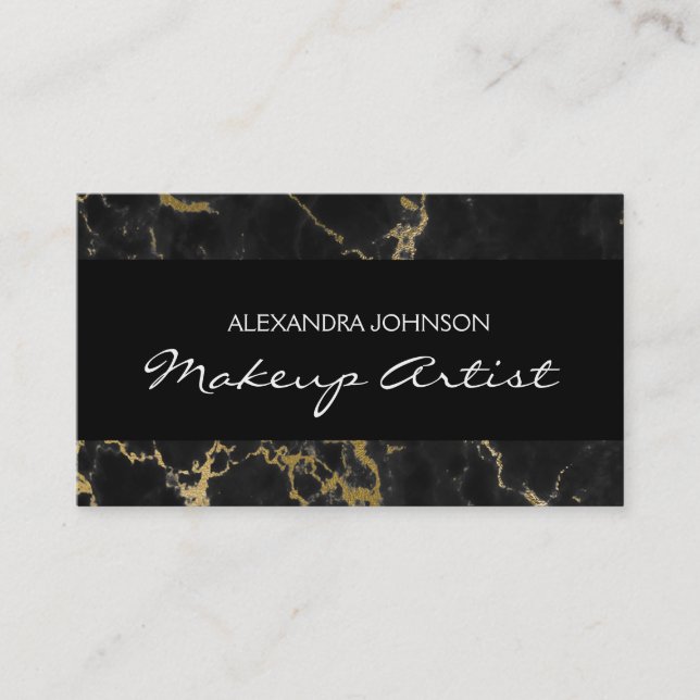 Black and Gold Elegant Marble Makeup Artist Business Card (Front)