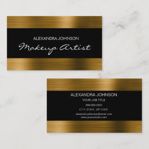 Black and Gold Elegant Metallic Foil Makeup Artist Business Card