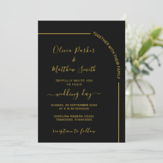 Black and Gold Elegant Minimalist Wedding Invitation