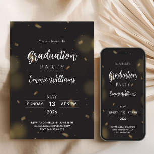 Black and Gold Elegant Modern Graduation Party Invitation