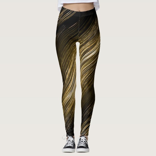 black and gold Elegant modern retro leggins Leggings (Front)
