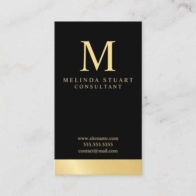 Black and Gold Elegant Monogram Business Card (Front)