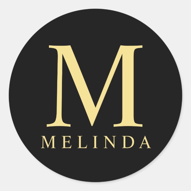 Black and Gold Elegant Monogram Classic Round Sticker (Front)