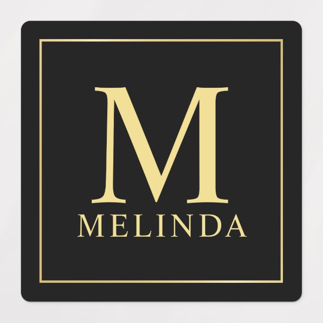 Black and Gold Elegant Monogram Labels (Design 1)