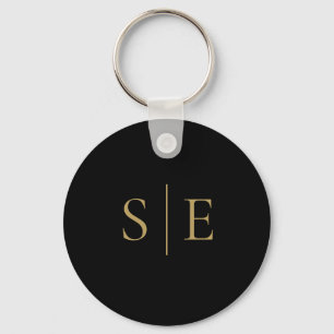 Black And Gold Elegant Monogram Minimalist Key Ring