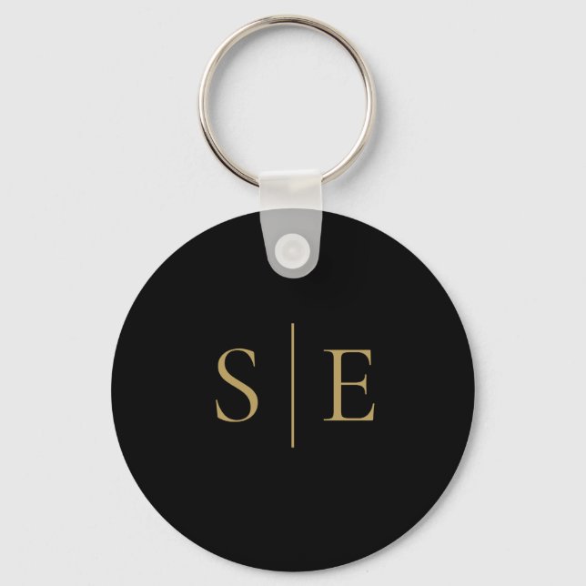 Black And Gold Elegant Monogram Minimalist Key Ring (Front)