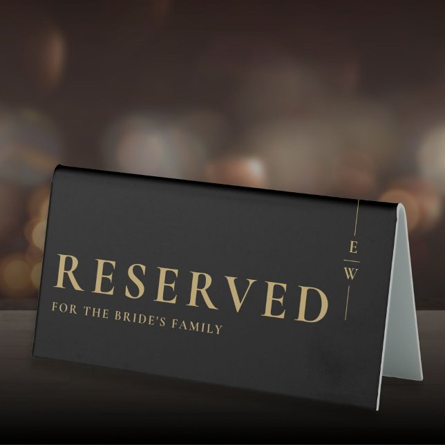 Black And Gold Elegant Monogram Reserved (Black And Gold Elegant Monogram Reserved Table Tent Sign)